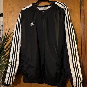 Adidas Black and White Striped Track Pullover